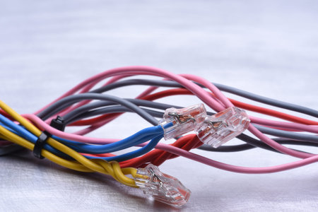 Colorful electrical cables with connectorsの写真素材