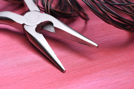 Electrical and Cable Tool on Metal Background with Copy Spaceの写真素材