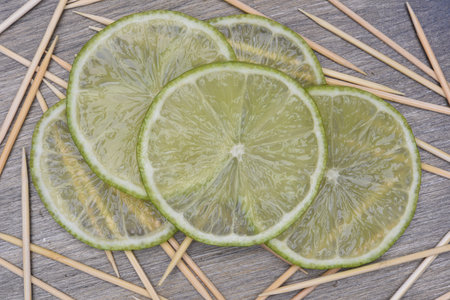 Fresh lime fruit slices top view