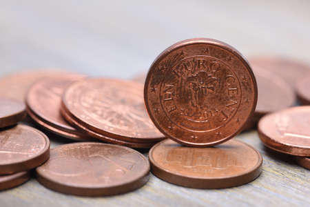 Pile Of Euro Cent Coin, One Cent Coin Selective Focusの写真素材