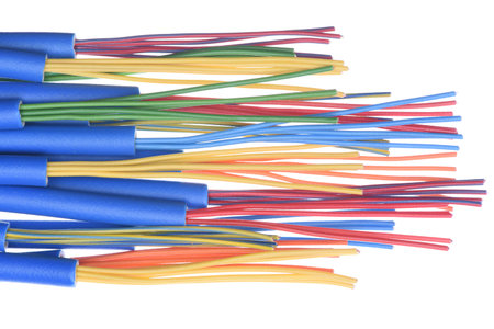 Copper electric wires isolated on white backgroundの写真素材