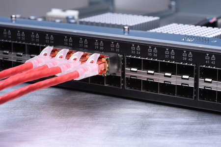 Technology Devices Network Switch with Ethernet Cablesの写真素材