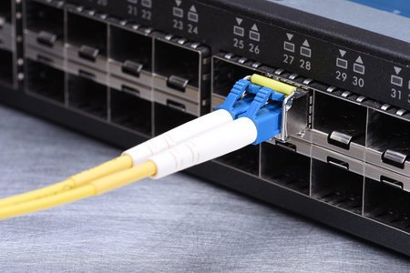 Internet Technology Devices Fiber Optic Network Cables in Switch
