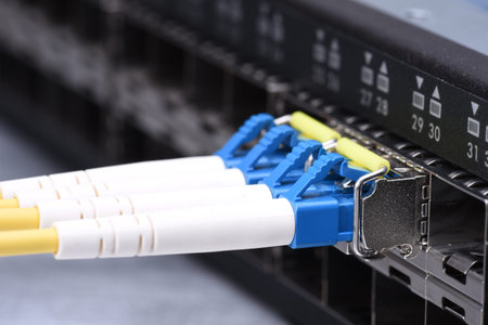 Internet Technology Devices Fiber Optic Network Cables in Switch