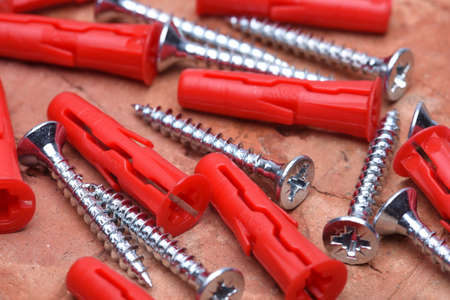 Plastic Wall Anchors With Screws Close Upの写真素材