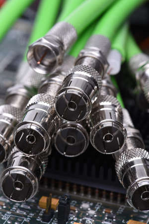 Coaxial Cables with Electronic Board in Backgroundの写真素材