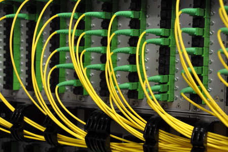 Optical Distribution Frame with Optical Patchcord Cables Close Upの写真素材