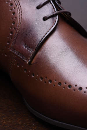 Brown man leather shoes closeupの写真素材