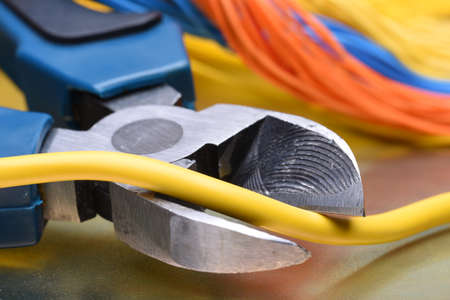 Tools for electrician and cables closeupの写真素材