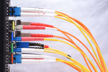 Optical network cables in data centerの写真素材