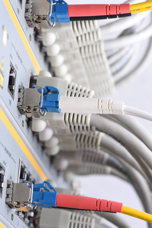 Optic fiber and network cables with data center switch