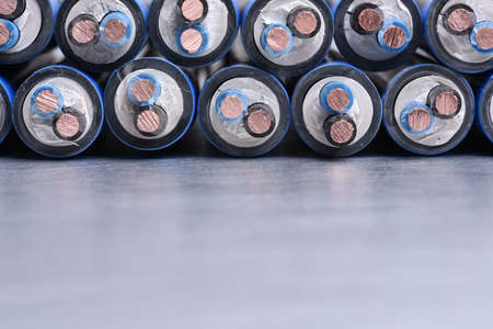 Electical cable on mat board with copy spaceの写真素材