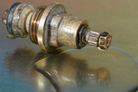 Renovation and service, plumbing tap valve, water leaking close upの写真素材