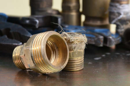 Old Brass Fittings for Water and Gasの写真素材