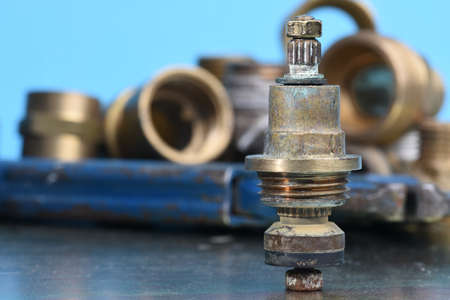 Plumbing Parts and Repair Old brass Tap Valveの写真素材