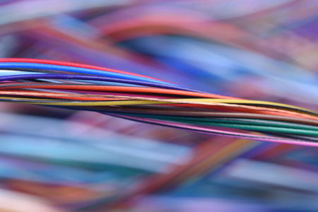 Colorful electrical cables closeup