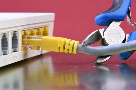 Break down network connection, failure and problem with home network access concept