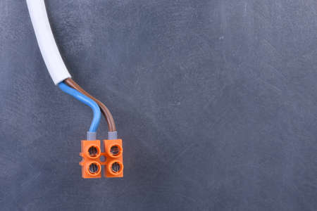 Electrical installation, cable on gray backgroundの写真素材