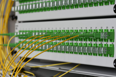 Distribution panel of fiber network with optical network cables