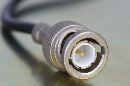 Single BNC connector cable closeup