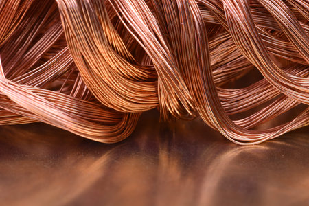 Closeup of copper wire, concept of market of raw materialsの写真素材