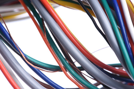 Colored computer cable isolated on white background