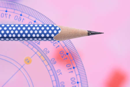 Pencil with geometry set in background, back to schoolの写真素材