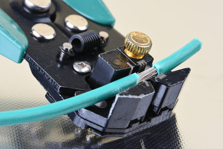 Electric tool wire stripper with cable close up