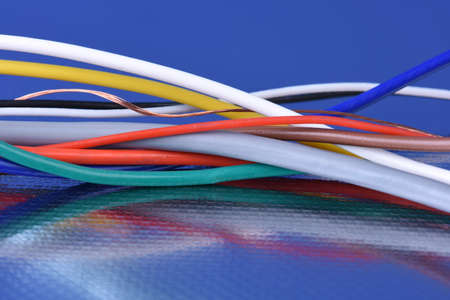 Close-up electric cable on metal backgroundの写真素材