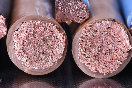 High voltage copper cable close-upの写真素材