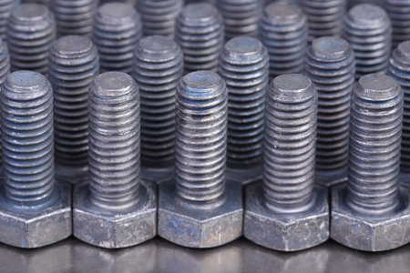 Steel bolts in row order