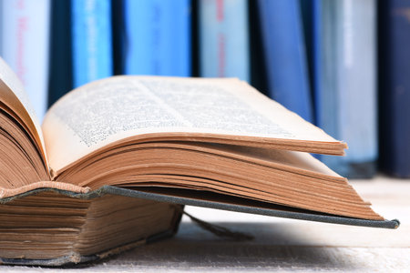 Close up of opened book with blurry background