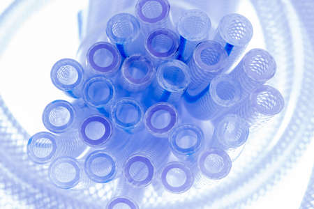 Group of Hose, Cross Section of High Pressure Braided Pipe Isolated on White Backgroundの写真素材