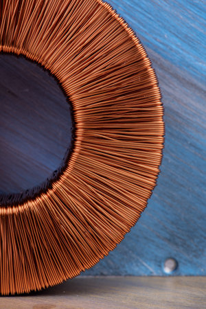 Copper coil magnetic field inductor close-up
