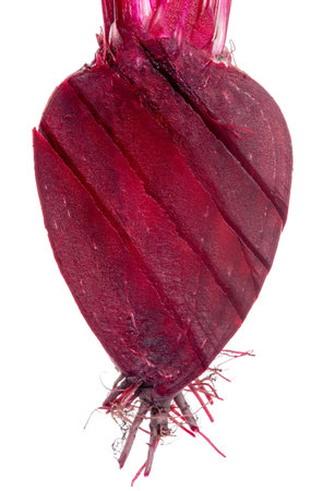 Slice beetroot macro isolated on white background