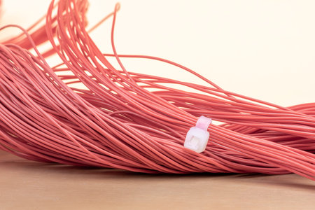 Multicolored electrical cable with ties close-up