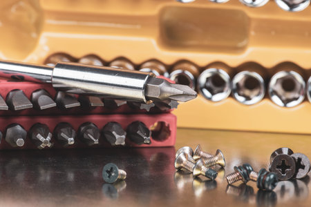 Set of tools bit and socket, service and repair concept