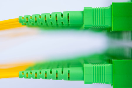 Fiber optic patch cord connected to distribution panel macro