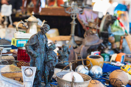 Bronze statuette on antique flea market in Barcelona Spainの写真素材