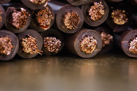 Copper Electrical Cable on Metallic Surface Close-up