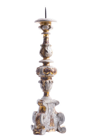 Antique Wooden Pricket Candlestick, Hand Carved, Gilded Italian Baroqueの写真素材