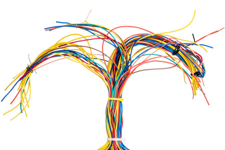 Electric installation colorful cable and wire isolated on white background