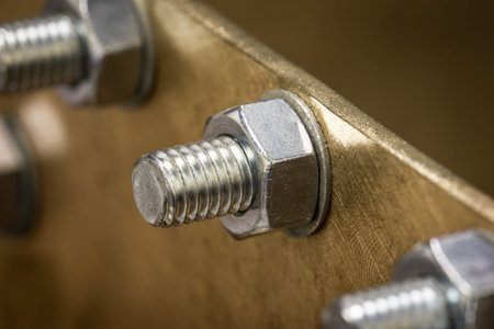 Industrial Construction Machine Joint Bolt and Nut Close-upの写真素材