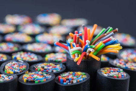 Close-up set of signal telecommunication cable