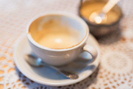 Empty Coffee Cup After Drink with Blurred Backgroundの写真素材