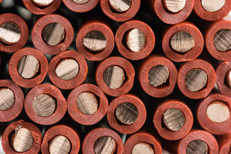 Electrical copper wire cross section as backgroundの写真素材