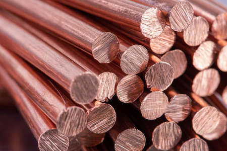 Pile of Scrap Copper Rodの写真素材