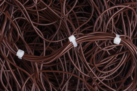 Bunch of single core cable with ties used to electrical installation