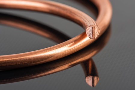 Copper wire closeup, component of metal and energy industry