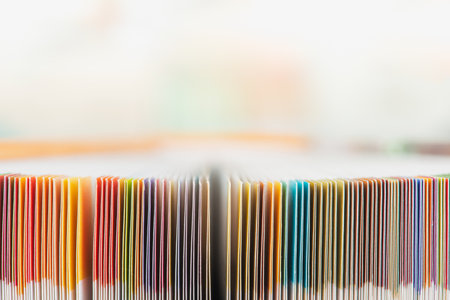 Colorful page of open book close-upの写真素材